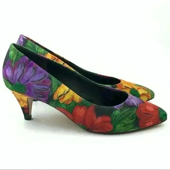 Joyce heels size 8 W silk floral 80s vintage - Picture 12 of 12